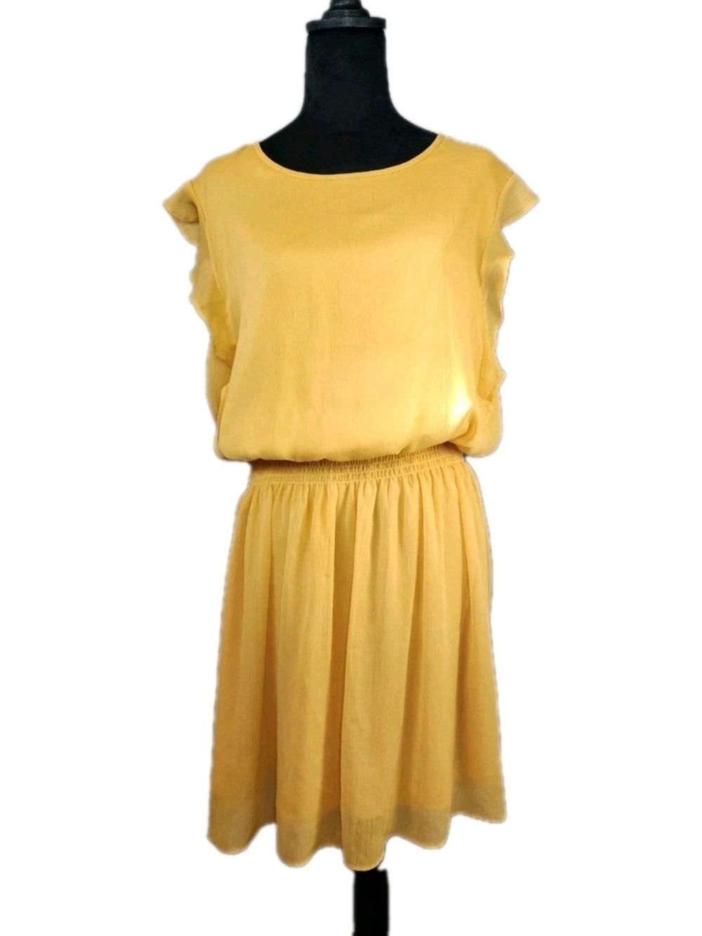 Mossimo Ruffle Smocked Dress XL Mustard Feminine Flowy Boho Romantic Sheer